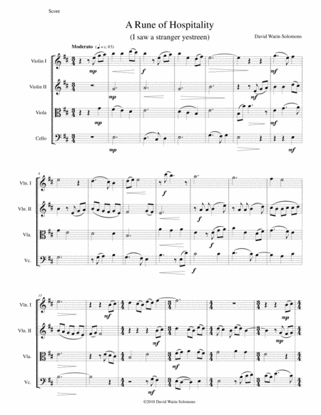 A Rune of hospitality - I saw a stranger yestreen - for string quartet