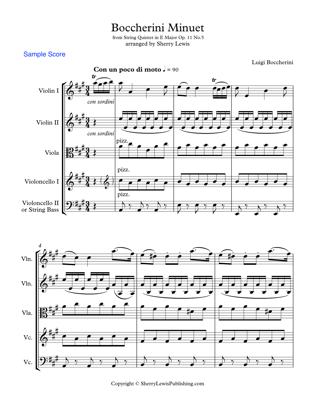 BOCCHERINI MINUTE - (Minuet Op. 11 No. 5 for String Quintet) String Orchestra, Intermediate Level fo (arr. Sherry Lewis)