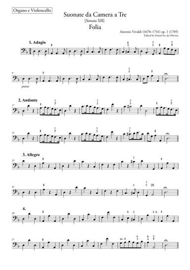 Folia Vivaldi – Violoncello / Basso Continuo  (Original - Urtext) op. 1, nr. 12 RV 63 (arr. Ahiva Editions)