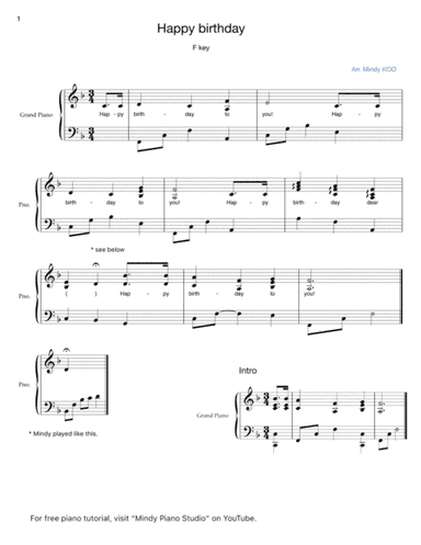 Happy Birthday - F key (arr. Mindy KOO)