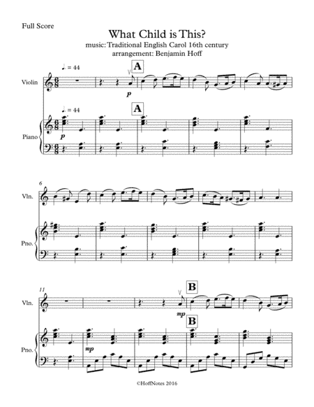 What Child Is This? for Solo Violin (arr. Benjamin Hoff)
