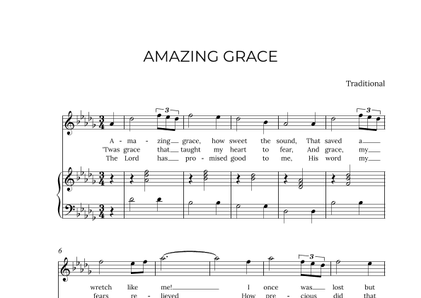 AMAZING GRACE - for piano and soprano in Db major (arr. Alex Nunes Rodrigues)