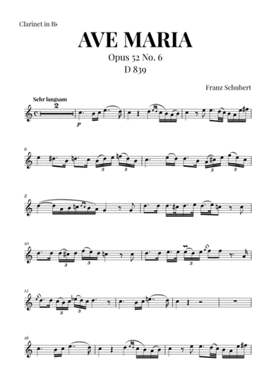 Ave Maria (Schubert) for Clarinet in Bb (arr. Cadenza Editions)