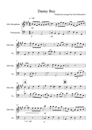 Danny Boy for Alto Saxophone and Cello Duet (arr. David Burndrett)
