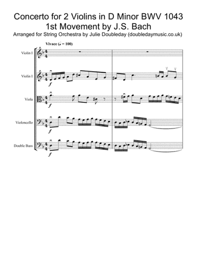 Bach Double Violin Concerto in D Minor for String Orchestra (arr. Julie Doubleday)