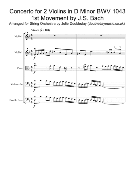 Bach Double Violin Concerto in D Minor for String Orchestra (arr. Julie Doubleday)