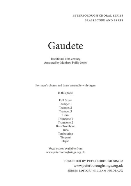 Gaudete TTBB Brass Accompaniment Score and Parts (arr. Matthew Philip Jones)
