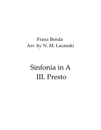 Sinfonia in A III. Presto (arr. Nick Lacanski)