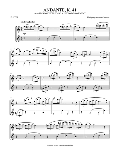 Andante, K. 41 (from Piano Concerto No. 4, Second Movement) (arr. Mark Phillips)