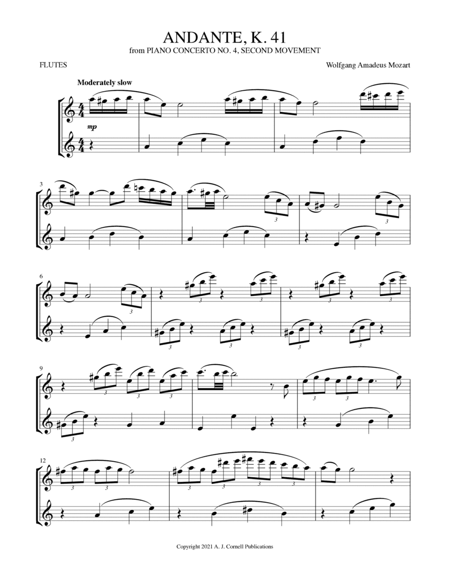 Andante, K. 41 (from Piano Concerto No. 4, Second Movement) (arr. Mark Phillips)