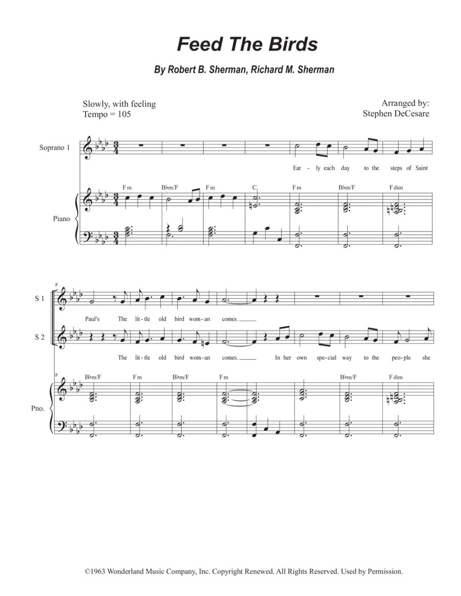 Feed The Birds (tuppence A Bag) (arr. Stephen DeCesare)