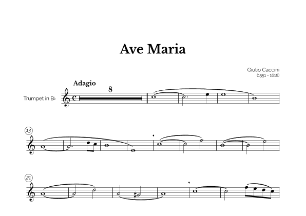 Ave Maria (Giulio Caccini) for Intermediate Trumpet (arr. Marcos Soares)