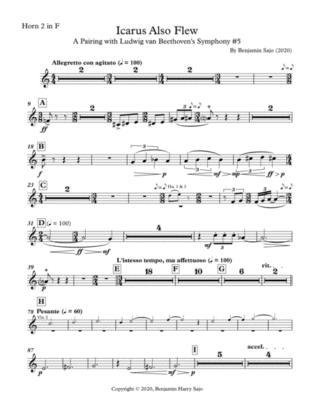 Icarus Also Flew: A Pairing with Beethoven's Symphony #5 - Horn 2 in F