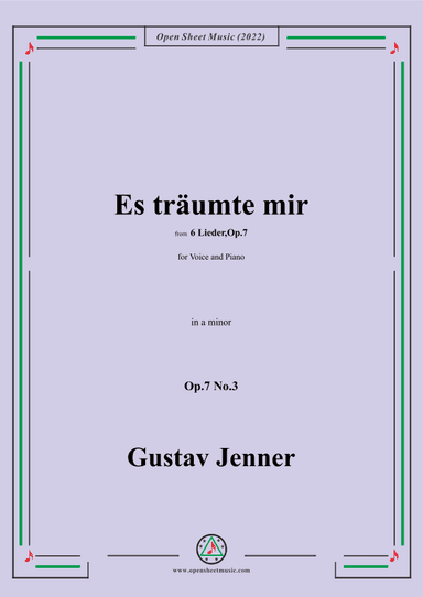 Jenner-Es träumte mir,in a minor,Op.7 No.3 (arr. OSM Press)