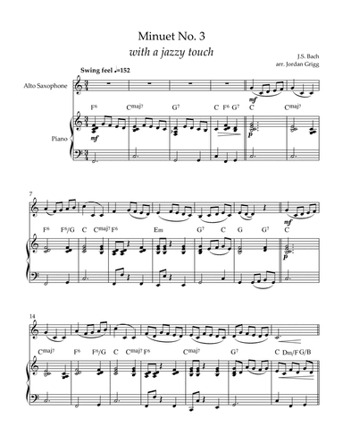 Minuet No 3 with a jazzy touch (arr. Jordan Grigg)