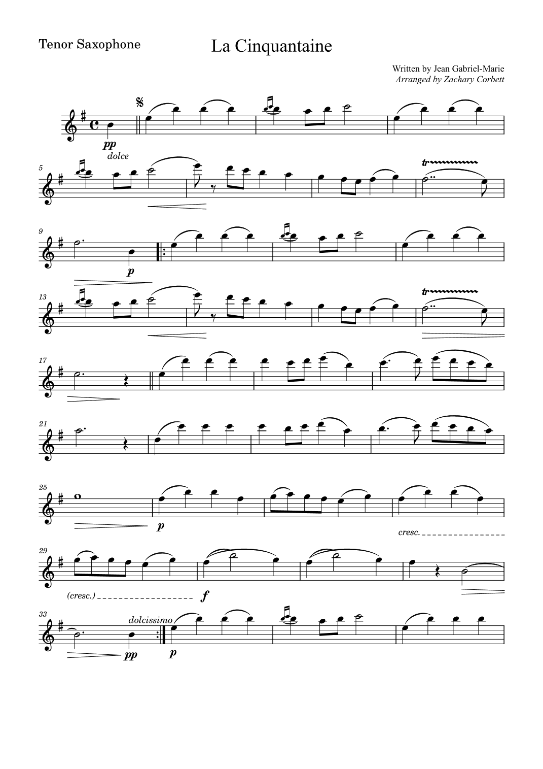 La Cinquantaine (arr. Zachary Corbett)