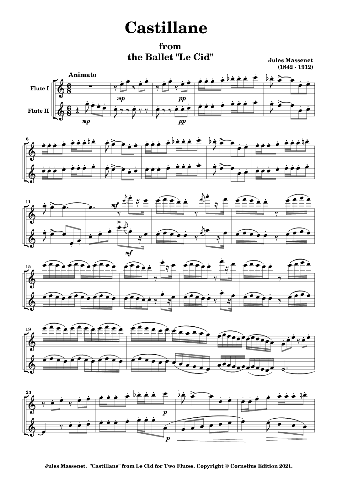 Jules Massenet "Le Cid" Ballet Suite No. 1 1885 "Castillane" Spanish Dance Two Flutes Woodwind Duet (arr. Glenn Martin)