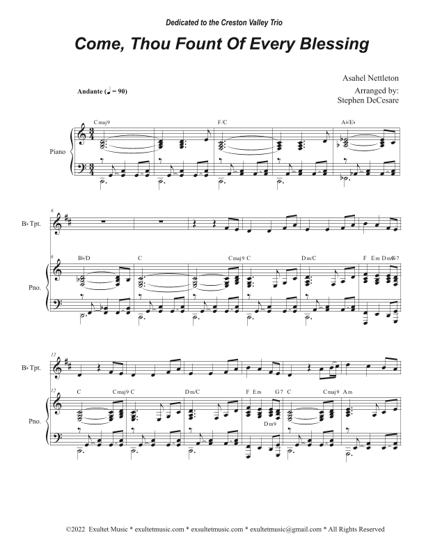 Come, Thou Fount Of Every Blessing (Bb-Trumpet solo and Piano) (arr. Stephen DeCesare)