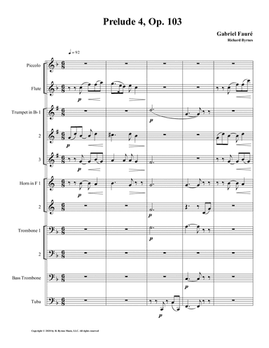 Prelude 04 in F Major, Op. 103 by Gabriel Fauré (Brass Nonet + Fl, Picc.) (arr. Richard Byrnes)