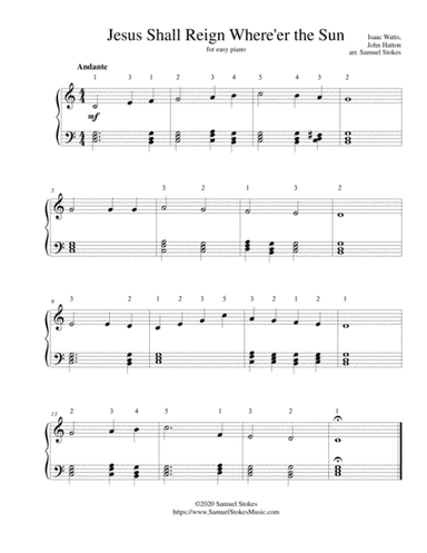 Jesus Shall Reign Where'er the Sun - for easy piano (arr. Samuel Stokes)