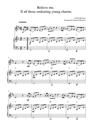 Believe me,  If all those endearing young charms (for alto saxophone solo and piano accompaniment) (arr. Kaiserin Rebecca)