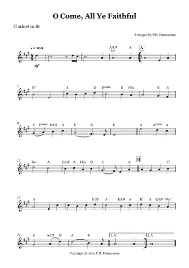 O Come, All Ye Faithful - Clarinet in Bb Solo with Chords (arr. P.H. Damasceno)