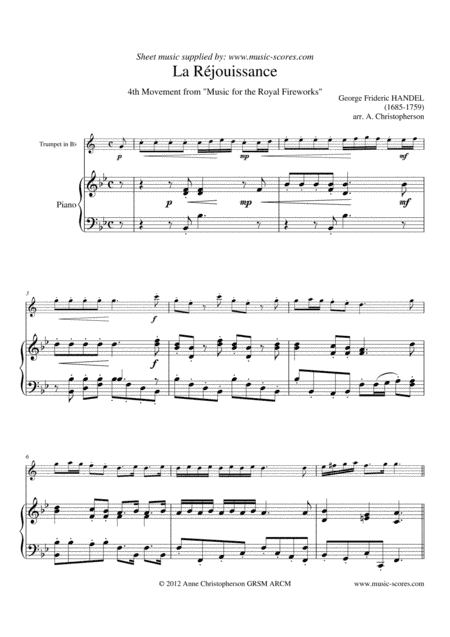La Réjouissance - Trumpet in Bb & Piano (arr. Anne Christopherson GRSM ARCM)