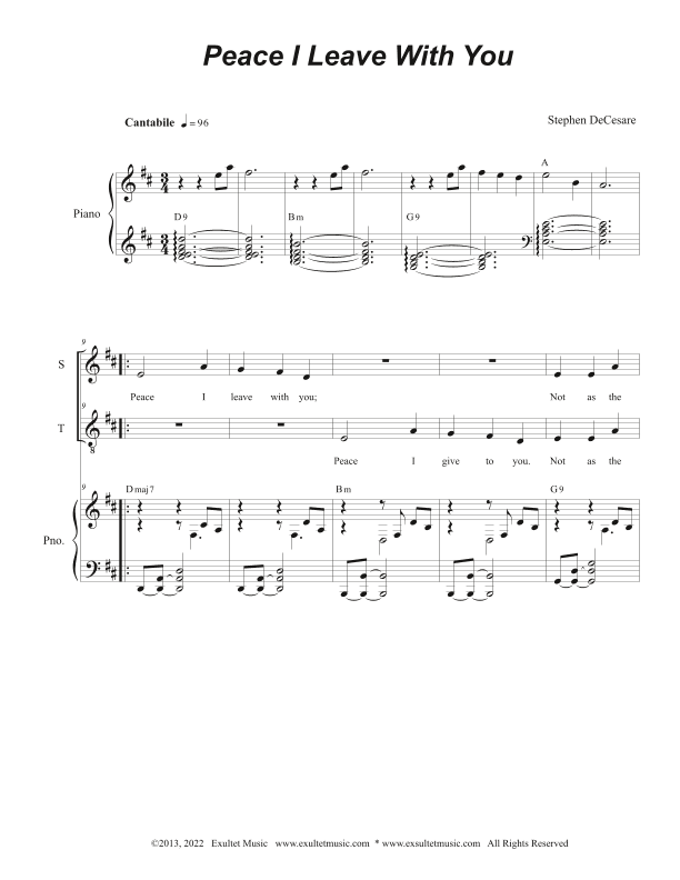 Peace I Leave With You (2-part choir - (Soprano and Tenor)