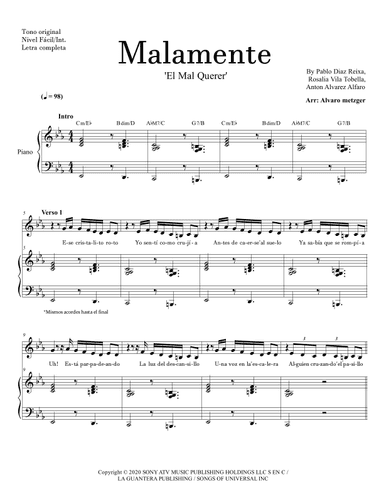 Malamente (arr. Arr. Alvaro Metzger)