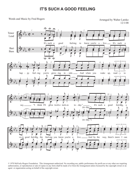 It's Such A Good Feeling  from MISTER ROGERS' NEIGHBORHOOD (arr. Walter Latzko)