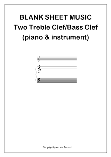 Blank Sheet Music Two Treble Clef & Bass Clef