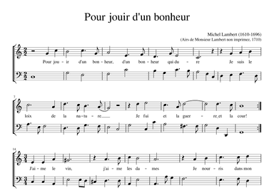 Pour jouir d'un bonheur (arr. Early Music Scores)