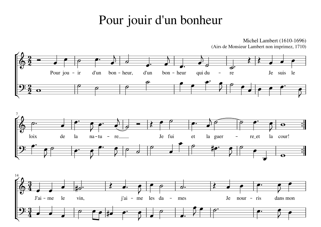 Pour jouir d'un bonheur (arr. Early Music Scores)