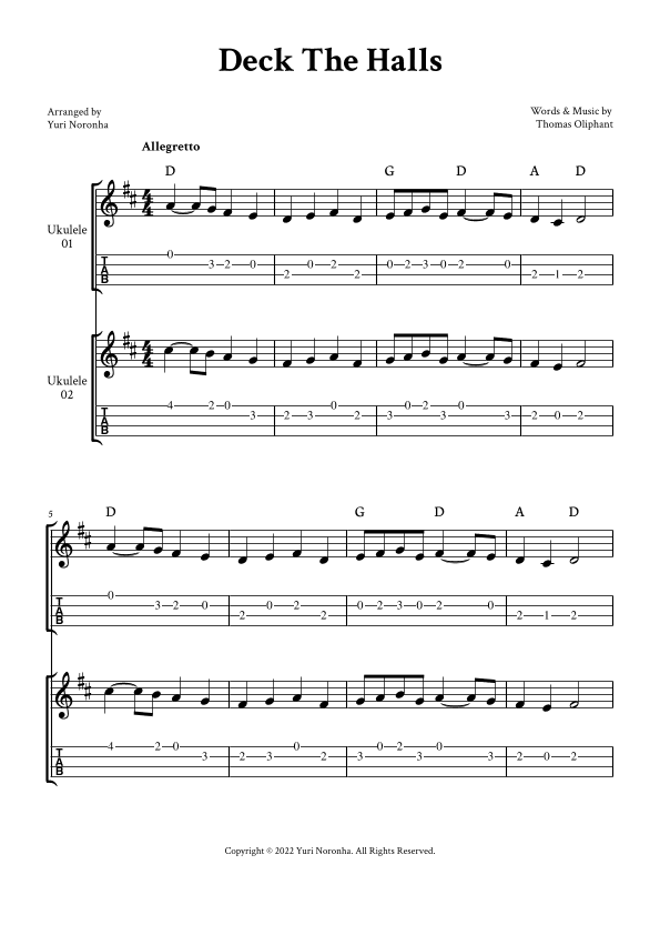 Deck The Halls - For Ukulele Duet (arr. Yuri Noronha)