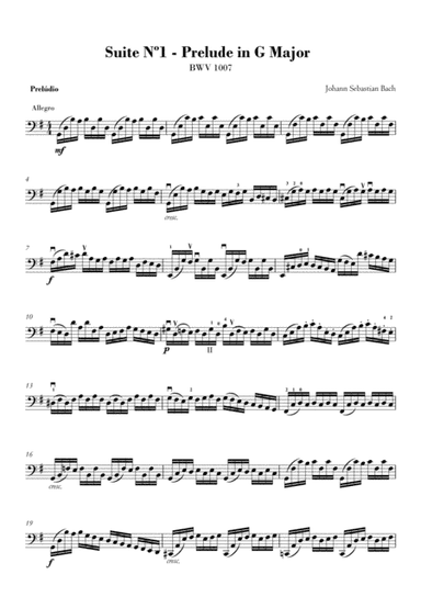 Bach Cello Suite nº 1 - Prelude in G BWV 1007 (arr. MHF)