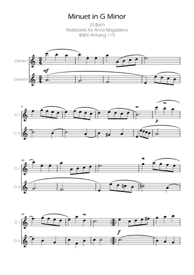 Minuet in G minor BWV Anh. 115 - Bach - Clarinet Duo (arr. Ygor Nunes Silva)