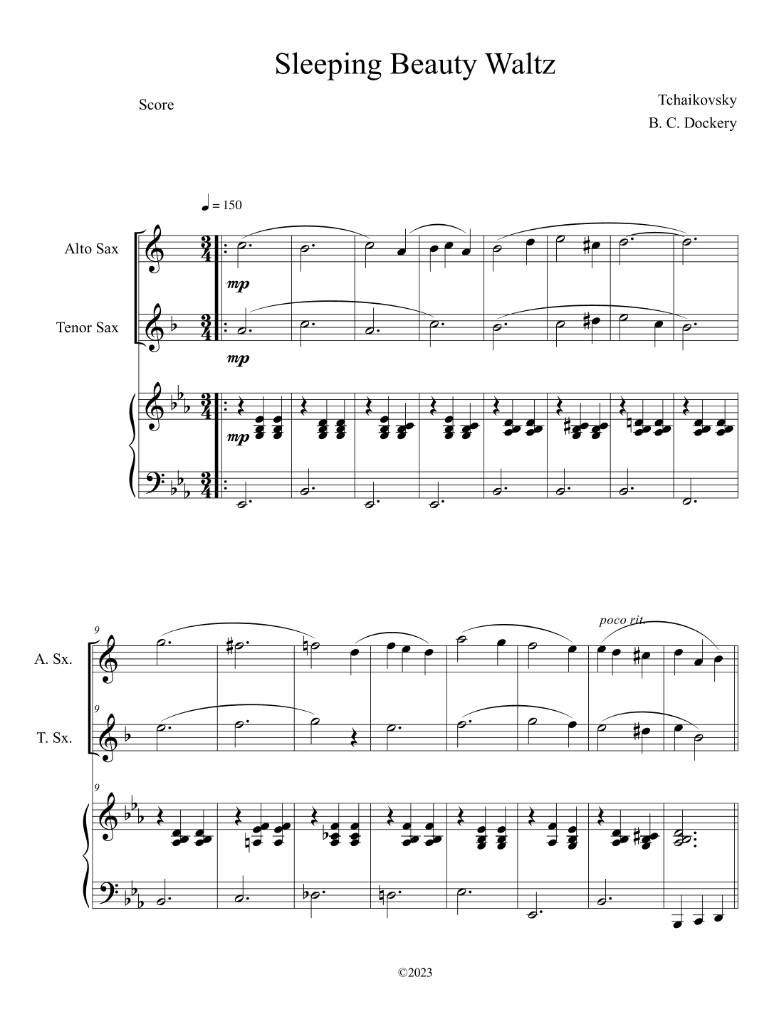 Sleeping Beauty Waltz (Alto and Tenor Sax Duet with Piano Accompaniment) (arr. B. C. Dockery)