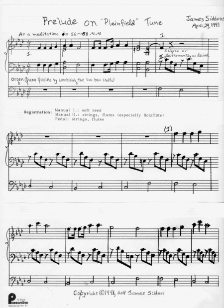 Prelude on "Plainfield" Tune (for organ)