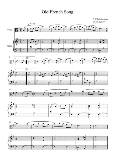 Old French Song, Peter Ilyich Tchaikovsky, For Viola & Piano (arr. Eugene Egorov)