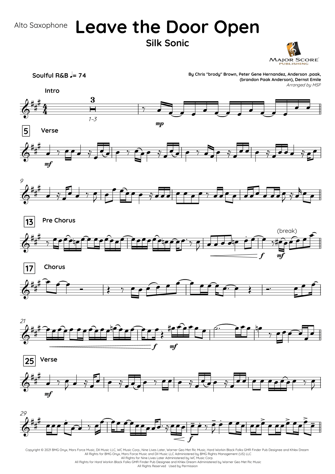 Leave The Door Open (arr. MAJOR SCORE PUBLISHING TM.)