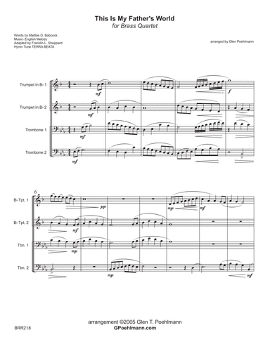 THIS IS MY FATHER'S WORLD - BRASS QUARTET (unaccompanied) (arr. Glen Poelmann)