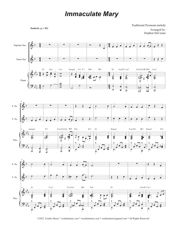 Immaculate Mary (Duet for Soprano and Tenor Saxophone) (arr. Stephen DeCesare)