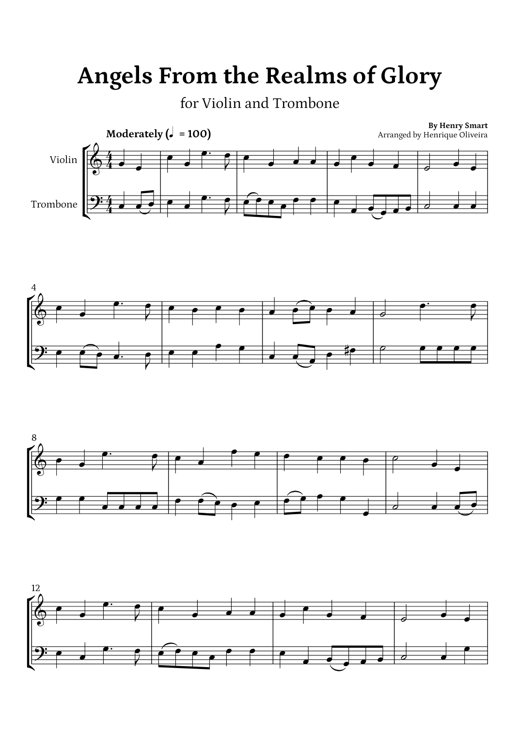 Angels from the Realms of Glory (Violin and Trombone) - Christmas Carol (arr. Henrique Oliveira)
