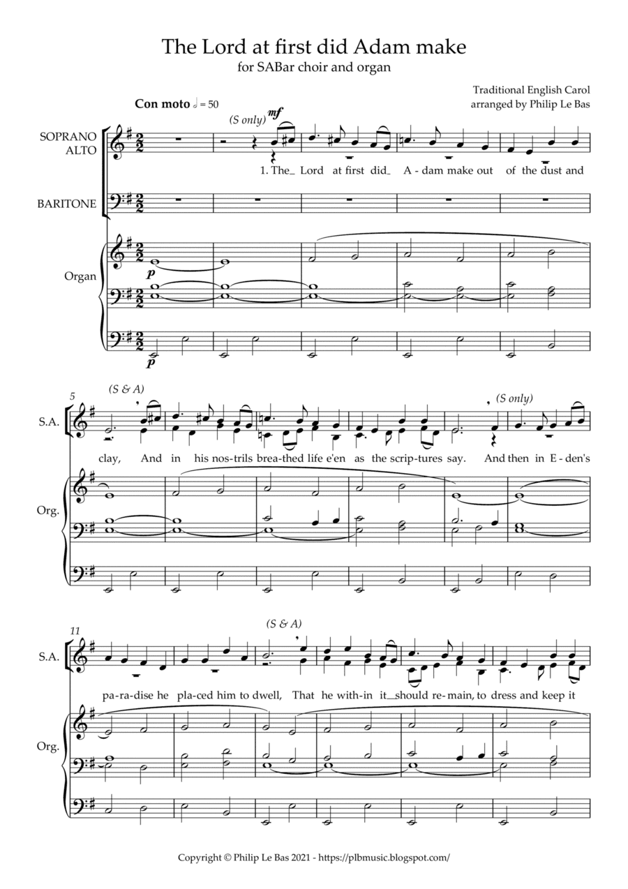 The Lord at first did Adam make (for SABar choir and organ) (arr. Philip Le Bas)