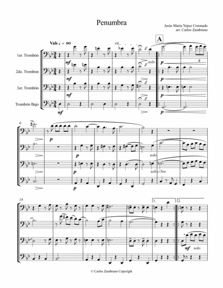 Penumbra (Venezuelan Vals) for trombone quartet (arr. Carlos Zambrano)