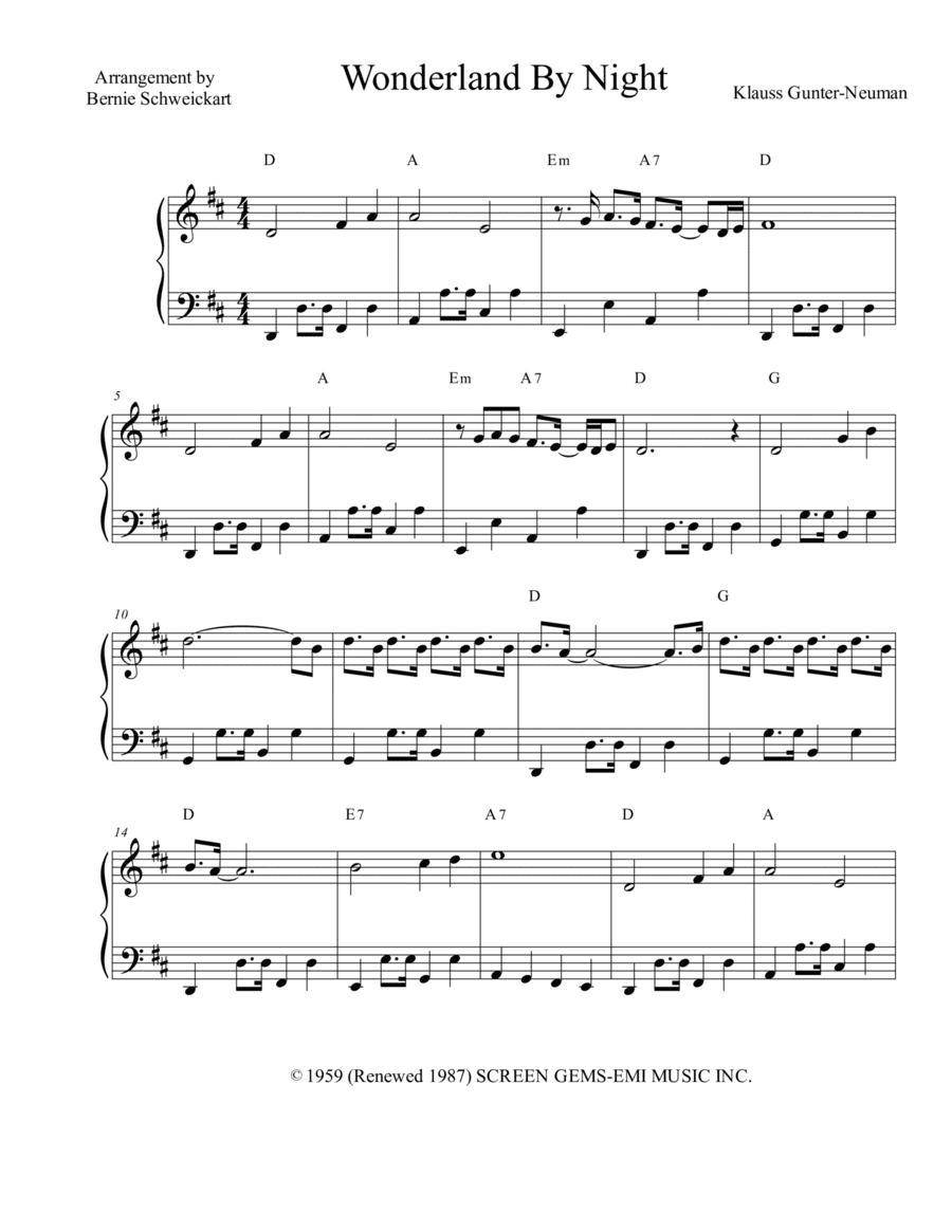 Wonderland By Night (arr. Bernie Schweickart)