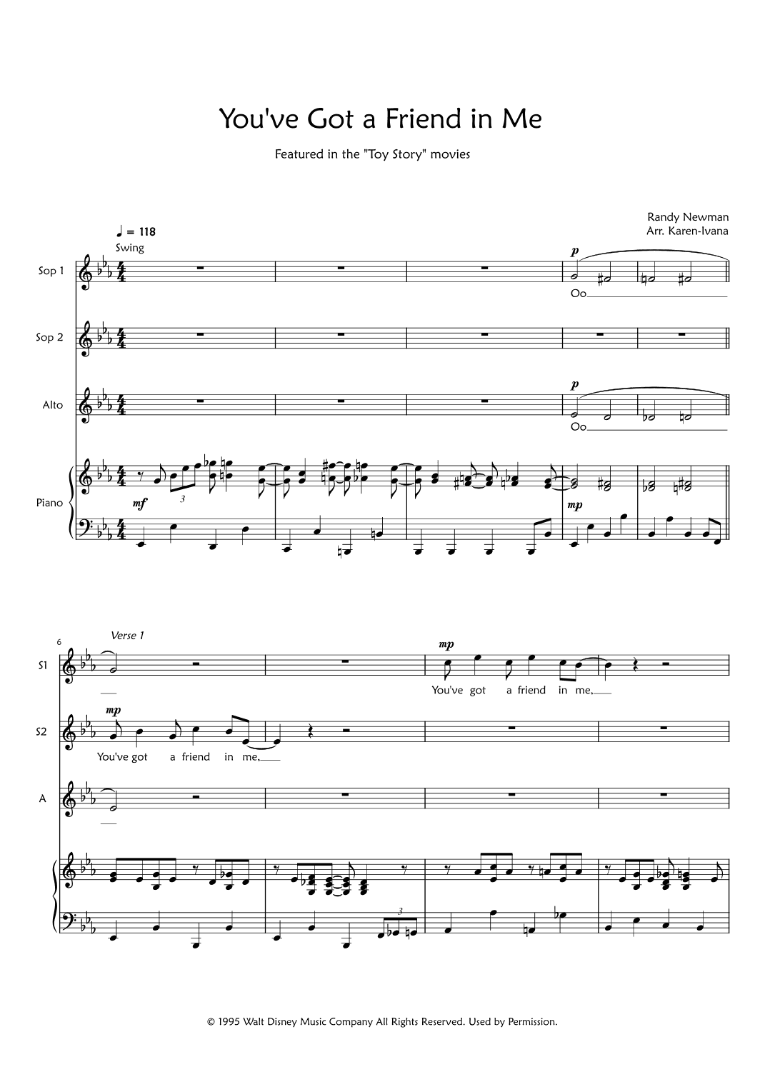 You've Got A Friend In Me (arr. Karen Ivana)