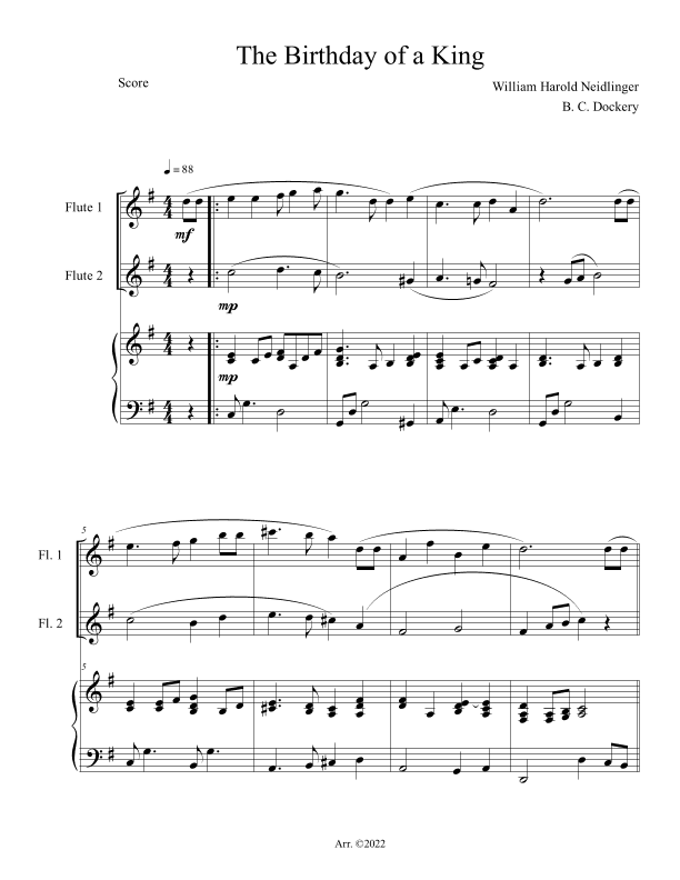 The Birthday of a King (Flute Duet with Piano Accompaniment) (arr. B. C. Dockery)