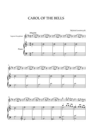 Mykola Leontovych - Carol of The Bells (for Soprano Saxophone and Piano) (arr. Cadenza Editions)