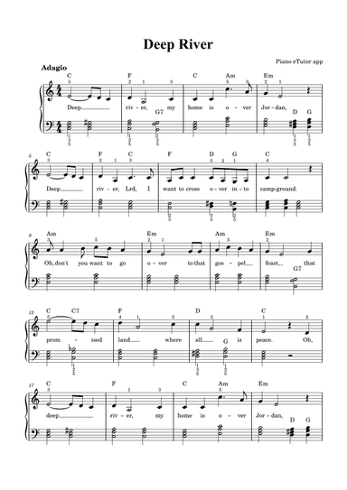 Deep River - piano sheet music (arr. Piano eTutor app)